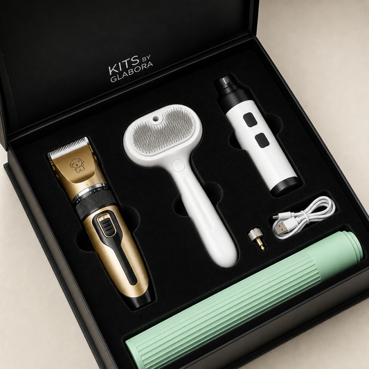 Glabora Professional Pet Grooming Kit – Set toelettatura cani: Rasoio elettrico, Tagliaunghie, Spazzola e Tappetino antiscivolo