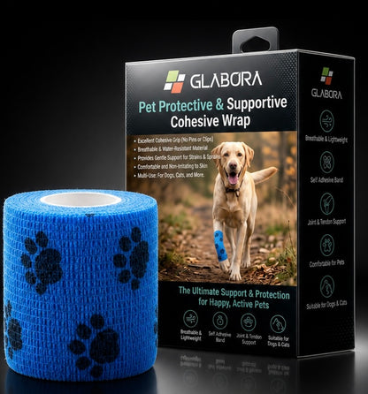 Glabora Kit Pronto Soccorso Animali 4-in-1 | Termometro Auricolare, Kit Zecche, Benda Coesiva e Ginocchiera Ortopedica per Cani e Gatti