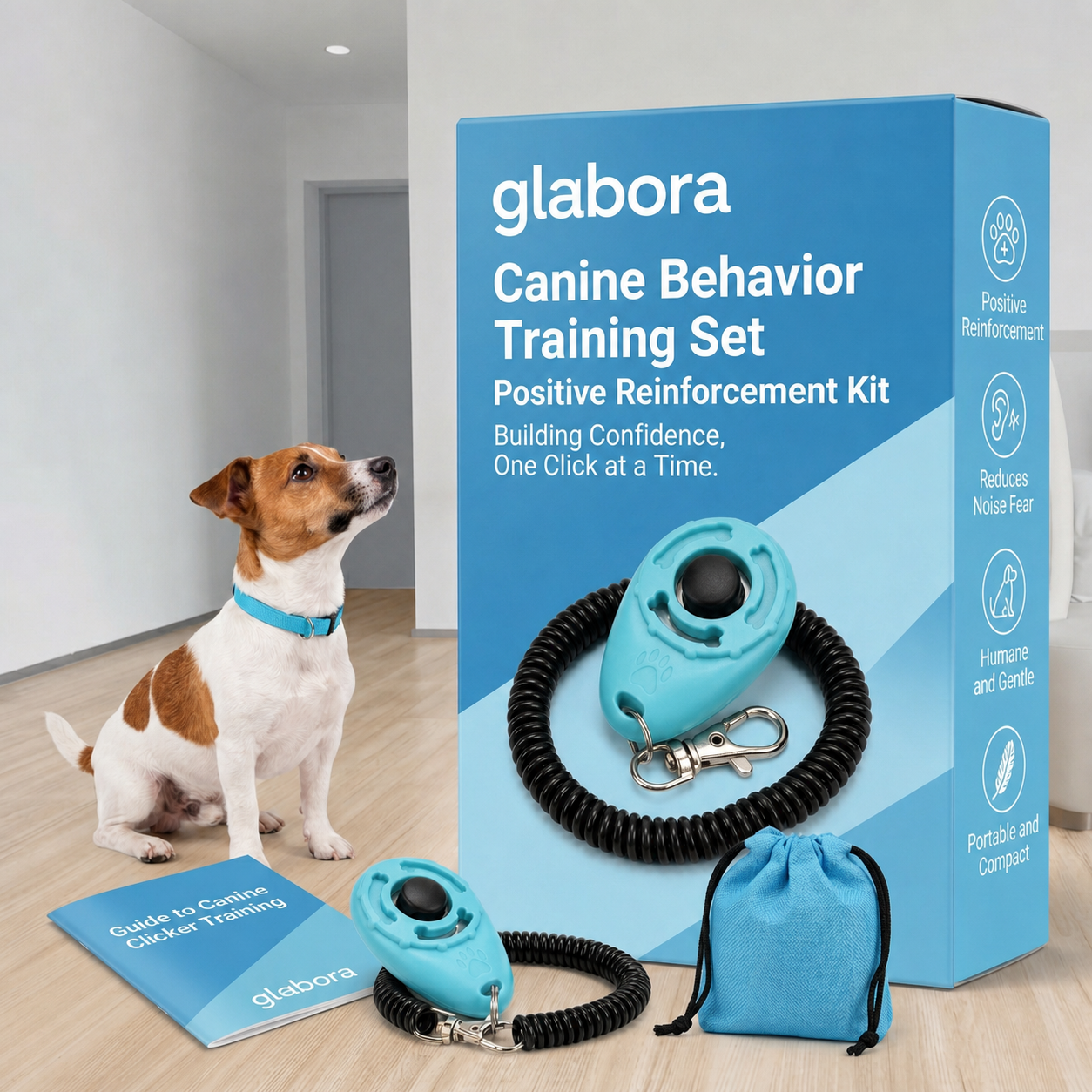 GLABORA DOG ANTI-ANXIETY KIT 4-IN-1 | Noise-Cancelling Headphones, Kennel Darkening Cover, Behavioral Clicker Set, and Heartbeat Plush Toy