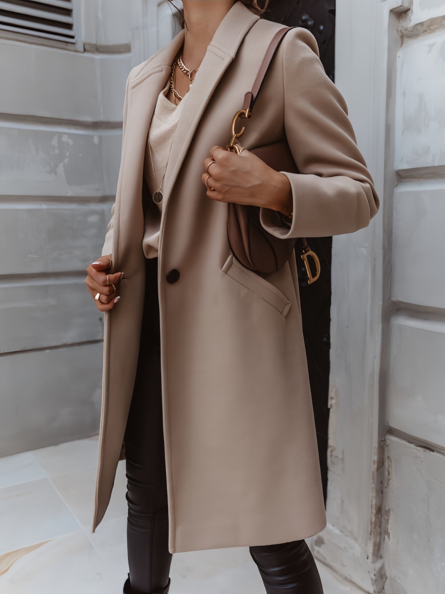 Long Women's Double-Breasted Wool Coat