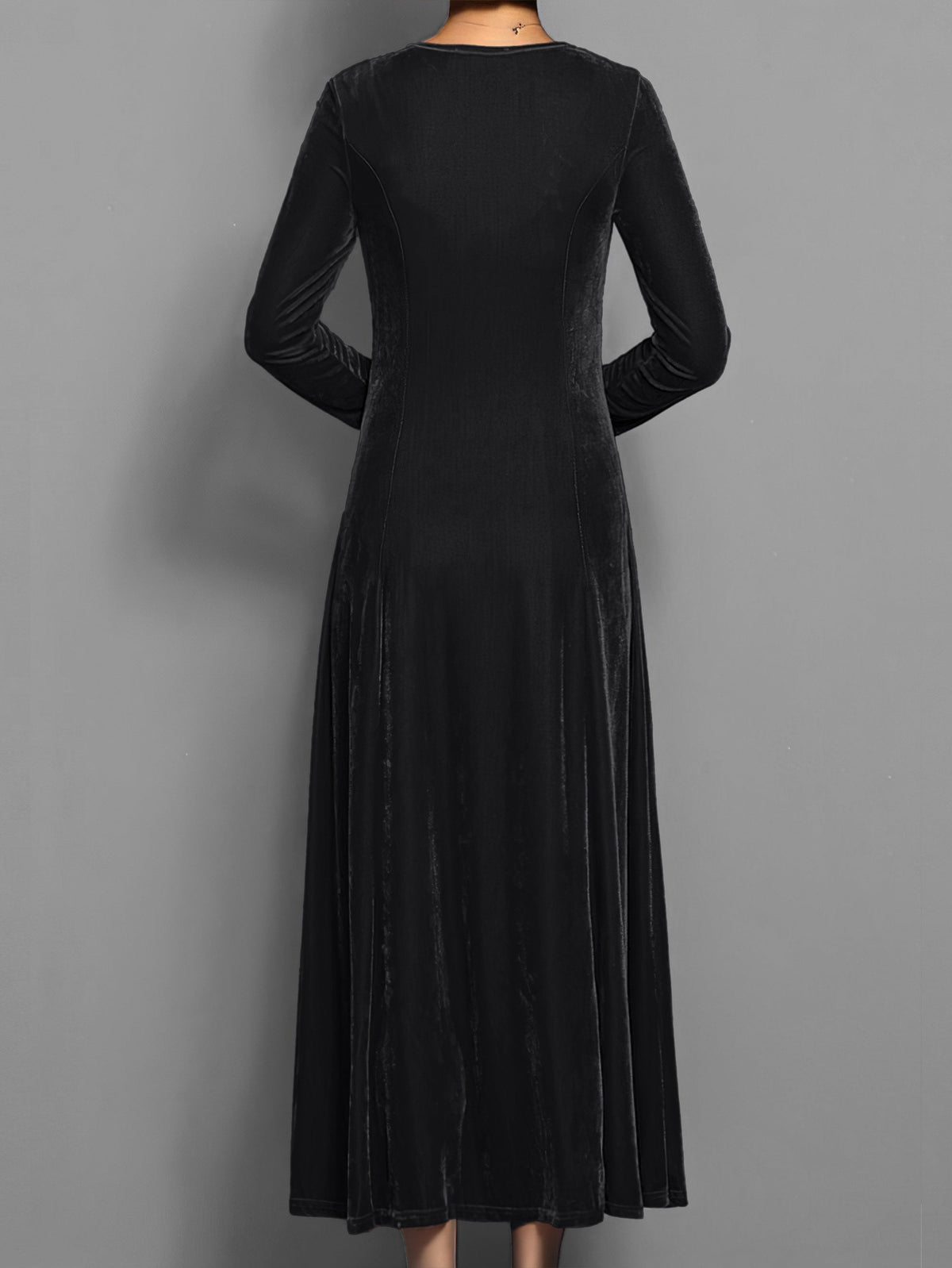 Susanna | Women's Long-Sleeved Velvet Maxi Dress with Flared Skirt - Formal Events
