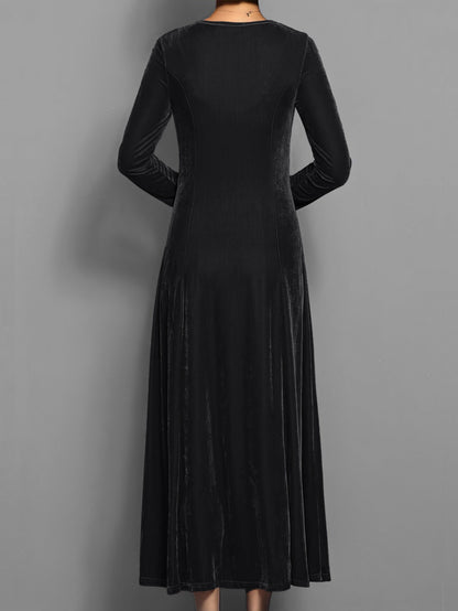 Susanna | Women's Long-Sleeved Velvet Maxi Dress with Flared Skirt - Formal Events