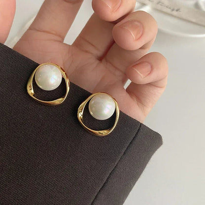 Women's Gold Earrings with Imitation Pearls