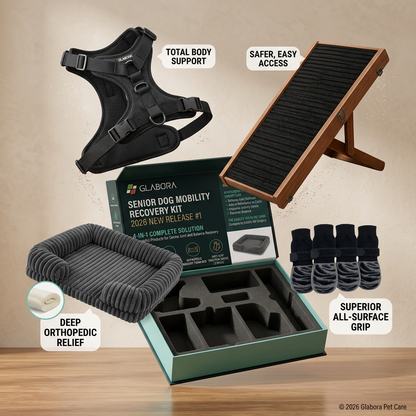 GLABORA SENIOR DOG MOBILITY KIT 4-IN-1 | LIFT HARNESS, FOLDABLE RAMP, ORTHOPEDIC BED, AND NON-SLIP SOCKS