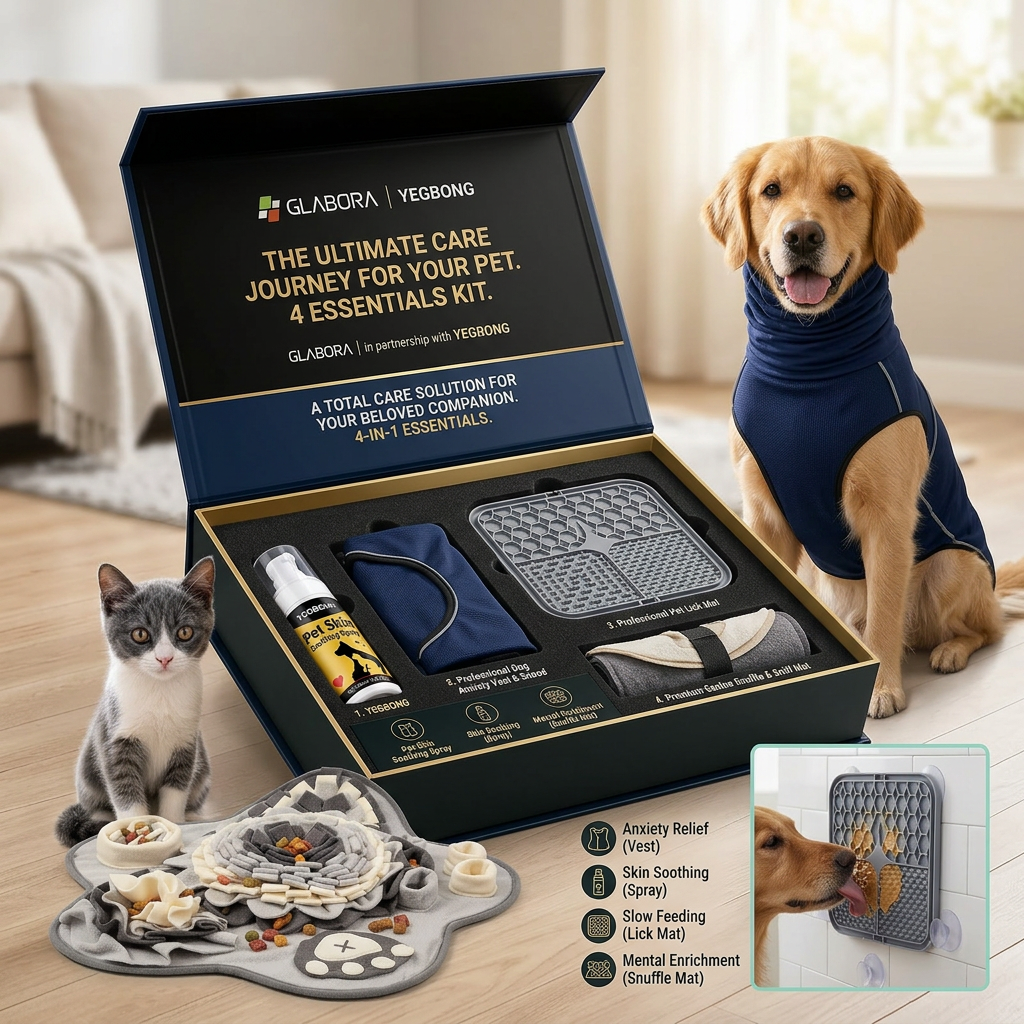 Glabora 4-in-1 Anti-Anxiety Dog Kit, Pressure Vest, Snuffle Mat, Lick Mat & Calming Spray, Stress Relief for Dogs