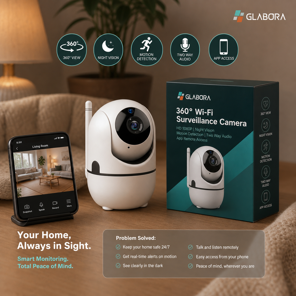 360° HD Wi-Fi Surveillance Camera with Night Vision and Two-Way Audio for Total Security