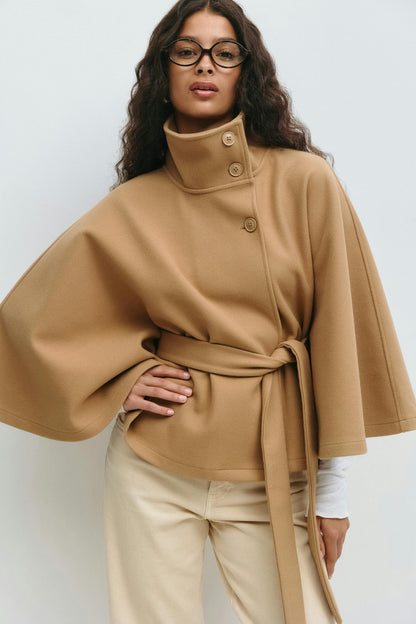 Beatrice | Cappotto Mantella Donna Collo Alto con Cintura - Linea Scenica