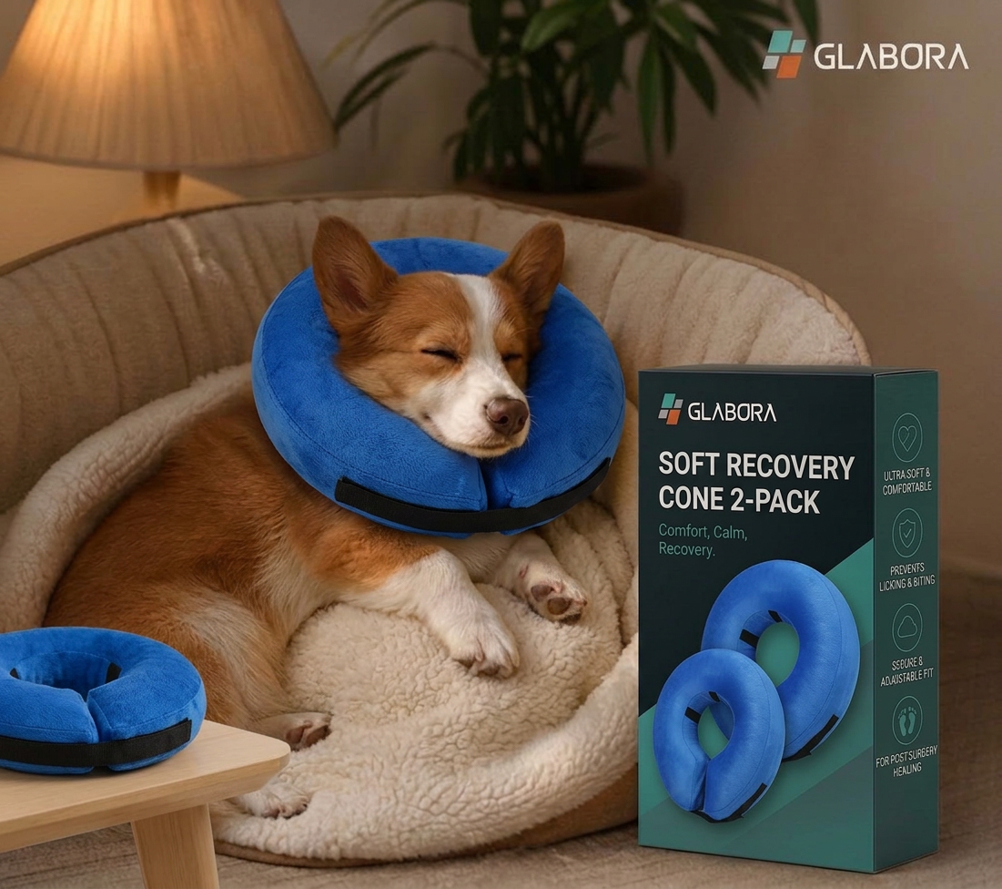 GLABORA SKIN RECOVERY, ITCHING, AND HOT SPOT KIT FOR DOGS 5-IN-1 | Paw Cleaner, Waterproof Suit, Hair Remover, Comb Set, and Inflatable Recovery Collar