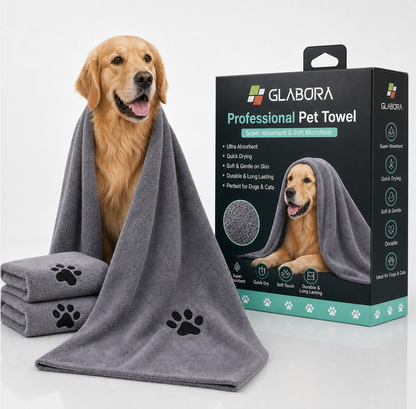 Glabora Kit Toelettatura Cani Professionale 4-in-1 | Tagliaunghie Elettrico, Spazzola Slanatore, Spazzola Bagno in Silicone e Asciugamano Microfibra