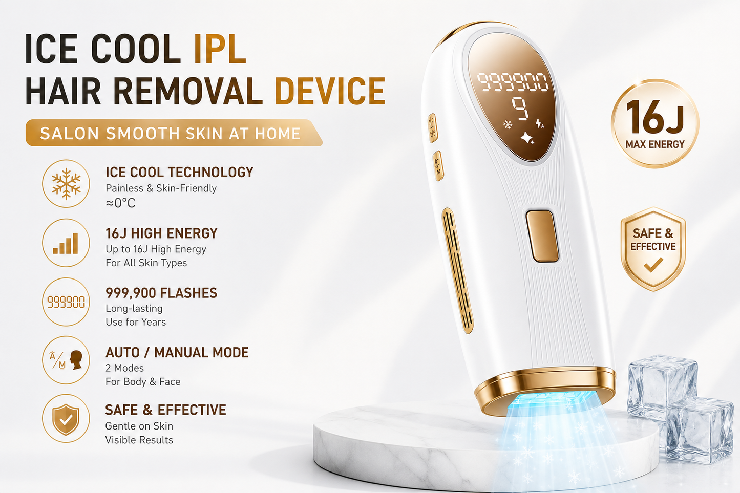 Dispositivo IPL per Depilazione Laser con Raffreddamento a Ghiaccio | Risultati Indolori e Duraturi per Uomini e Donne
