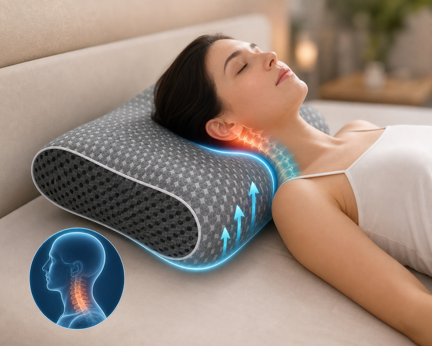 Traagschuim nekkussen | Ergonomische ondersteuning met ademende stof | Orthopedisch kussen voor herstellende slaap