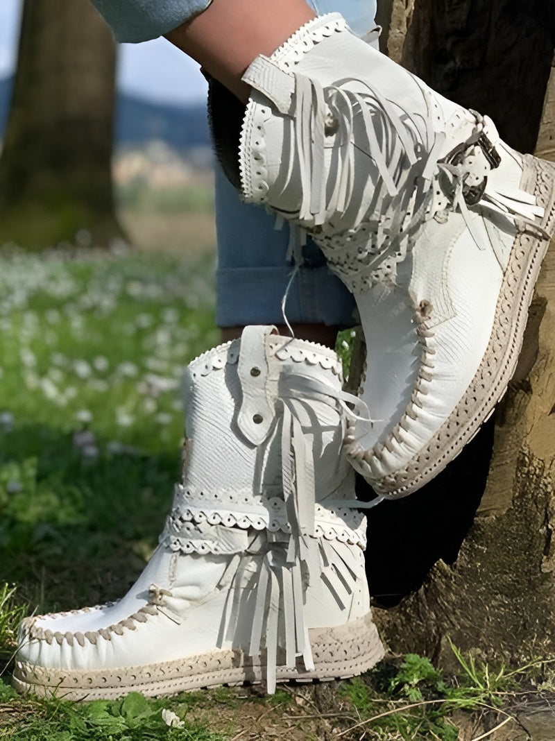 Eleonora | Boho Women's Ankle Boots with Western-Style Fringe - Casual Character