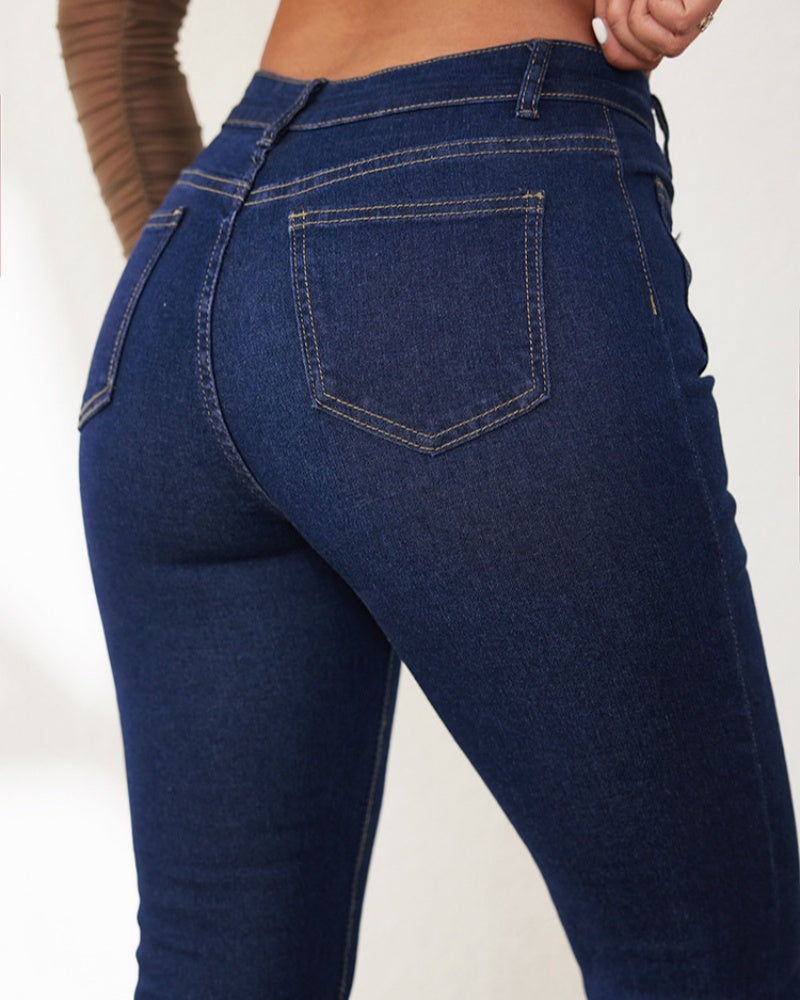Ottavina | Women's High-Waisted Flare Jeans with Buttons - Elongated Silhouette