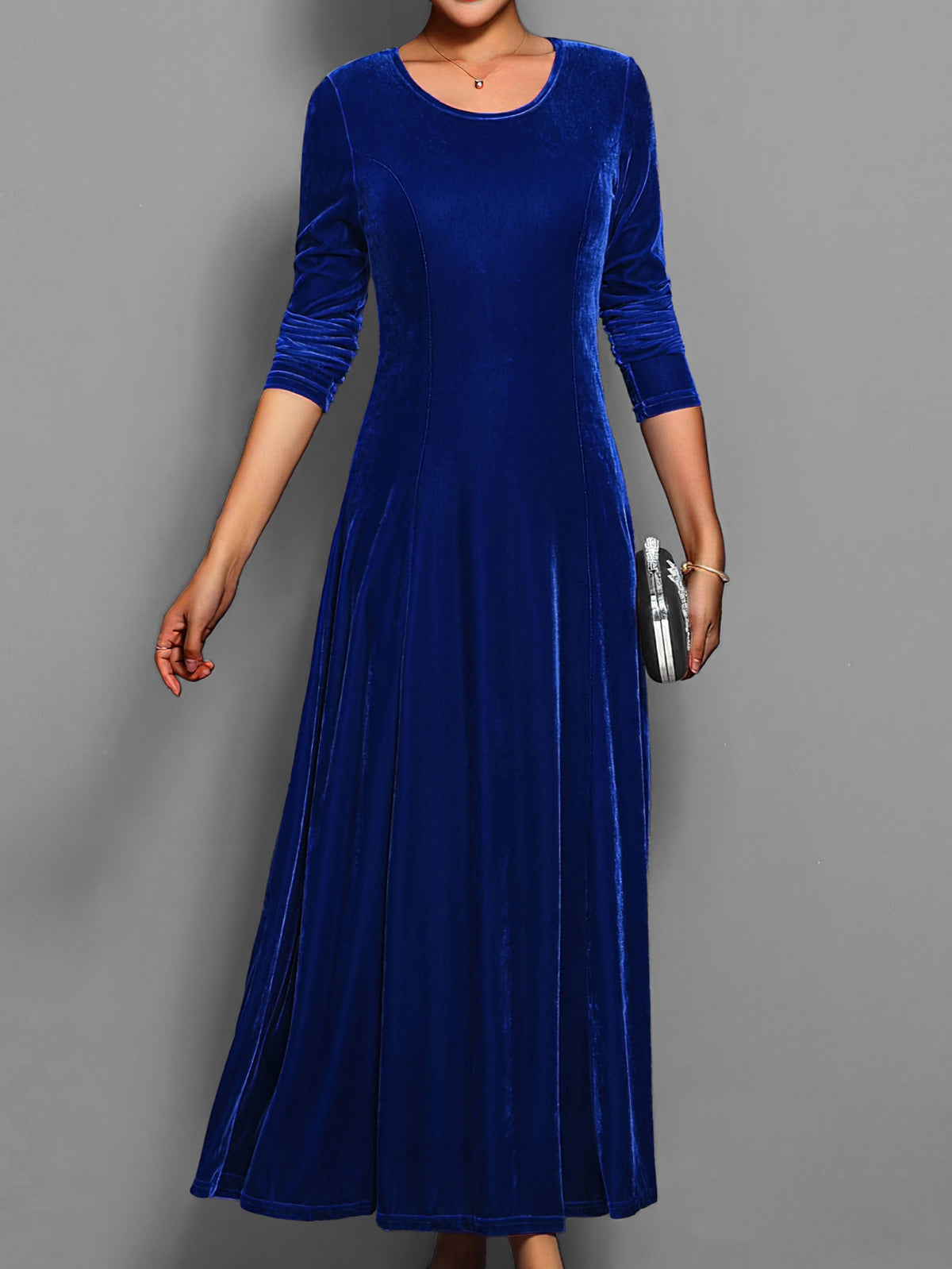 Susanna | Women's Long-Sleeved Velvet Maxi Dress with Flared Skirt - Formal Events