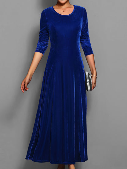 Susanna | Women's Long-Sleeved Velvet Maxi Dress with Flared Skirt - Formal Events