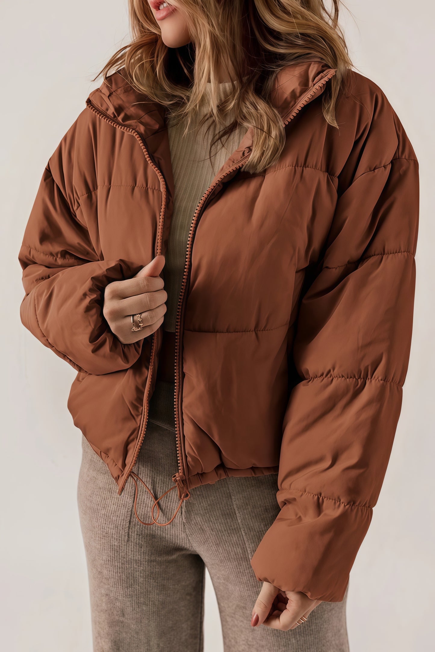 Long Women's Down Jacket with Warm Padding
