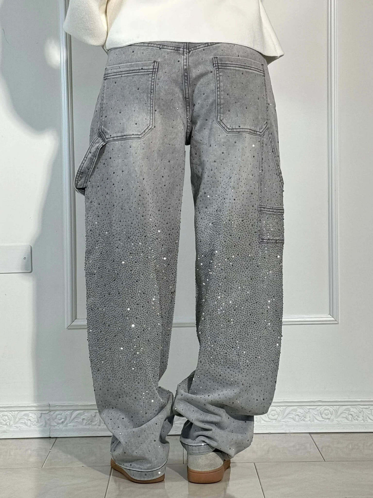Renata | Women's Balloon Jeans with Jewel Details - Shimmering Carpenter Style