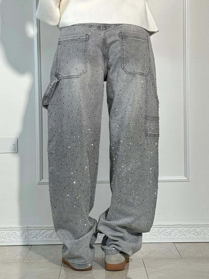 Renata | Women's Balloon Jeans with Jewel Details - Shimmering Carpenter Style