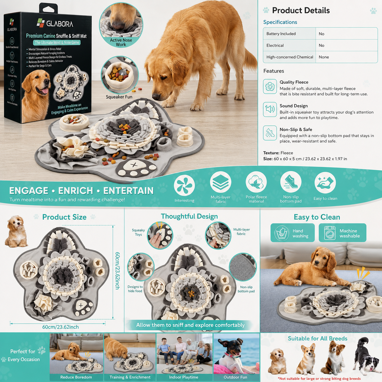Glabora 4-in-1 Anti-Anxiety Dog Kit, Pressure Vest, Snuffle Mat, Lick Mat & Calming Spray, Stress Relief for Dogs