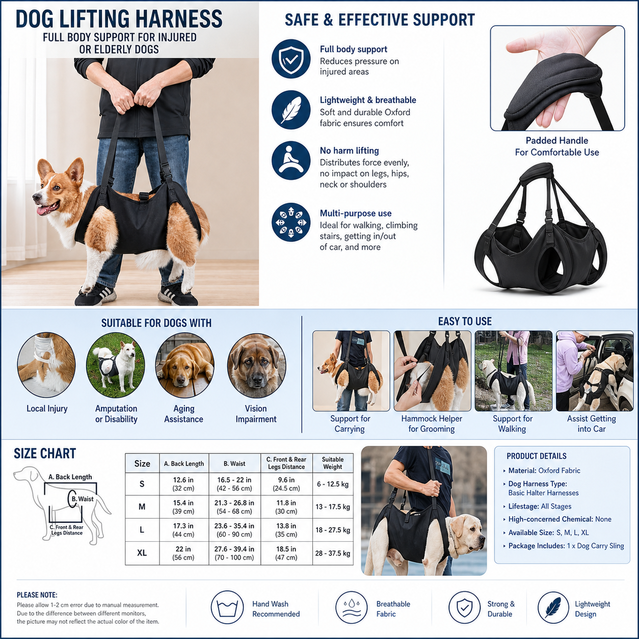 GLABORA SENIOR DOG MOBILITY KIT 4-IN-1 | LIFT HARNESS, FOLDABLE RAMP, ORTHOPEDIC BED, AND NON-SLIP SOCKS