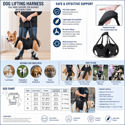 GLABORA SENIOR DOG MOBILITY KIT 4-IN-1 | LIFT HARNESS, FOLDABLE RAMP, ORTHOPEDIC BED, AND NON-SLIP SOCKS