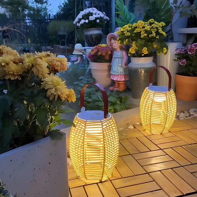 Lampada Solare da Giardino in Rattan con Maniglia Impermeabile