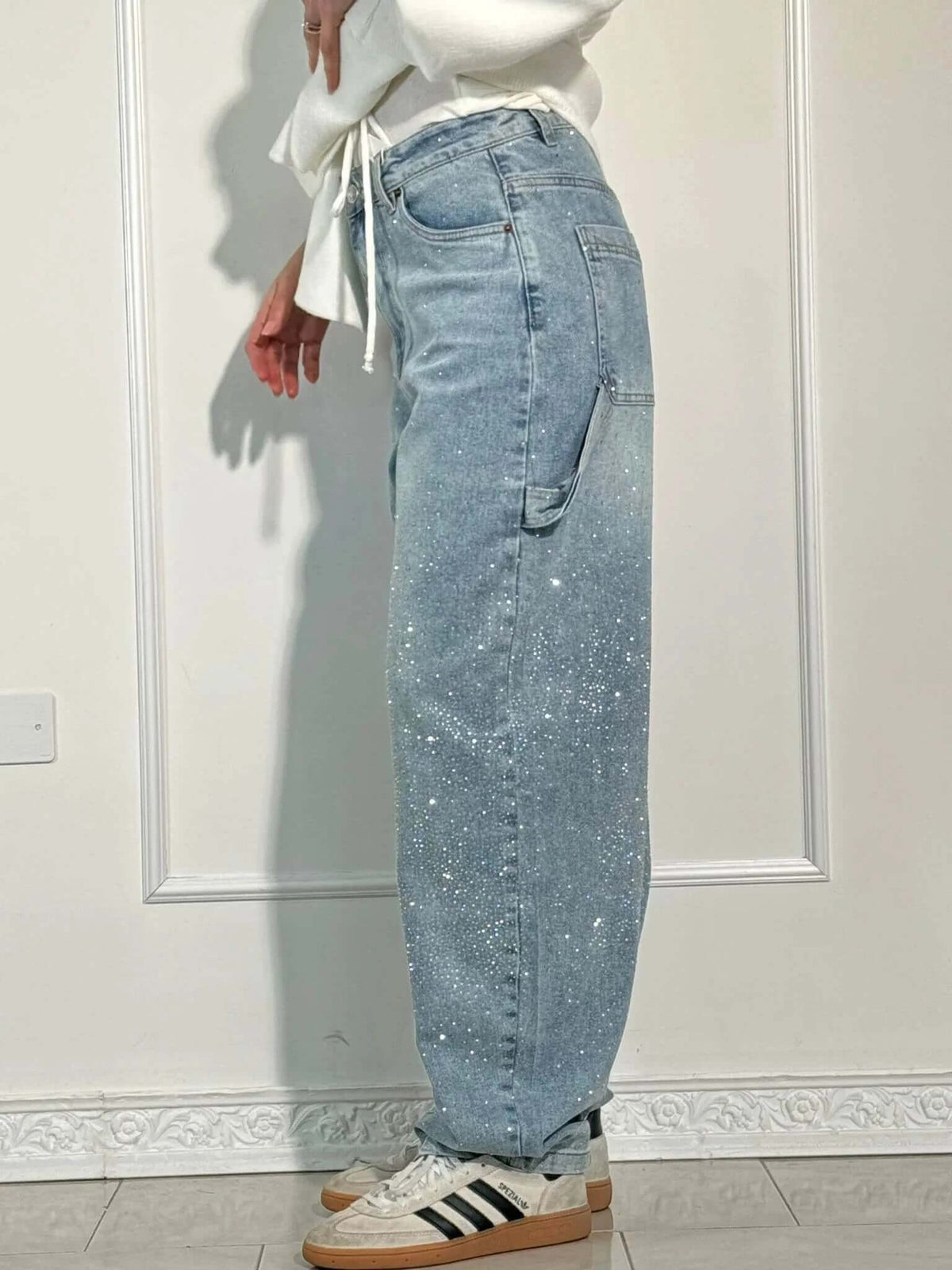 Renata | Women's Balloon Jeans with Jewel Details - Shimmering Carpenter Style