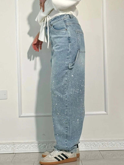 Renata | Women's Balloon Jeans with Jewel Details - Shimmering Carpenter Style