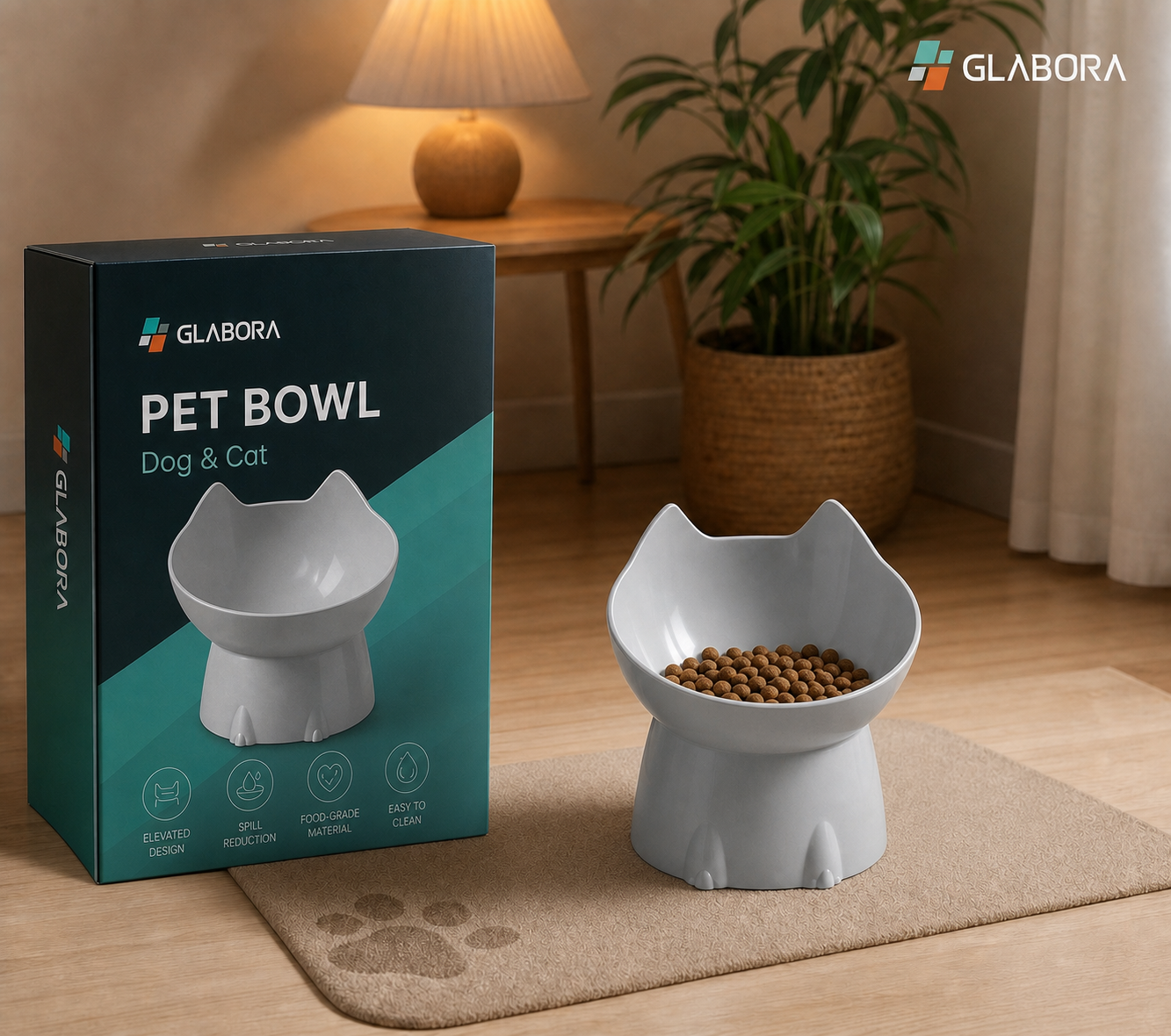 GLABORA KIT PASTI SERENI MULTI-ANIMALE 5-IN-1 | CIOTOLA RIALZATA GATTO, DISTRIBUTORE AUTOMATICO 2 PASTI, STAZIONE DOPPIA CIOTOLA, PORTA BASCULANTE E 10 KEYFOB RFID
