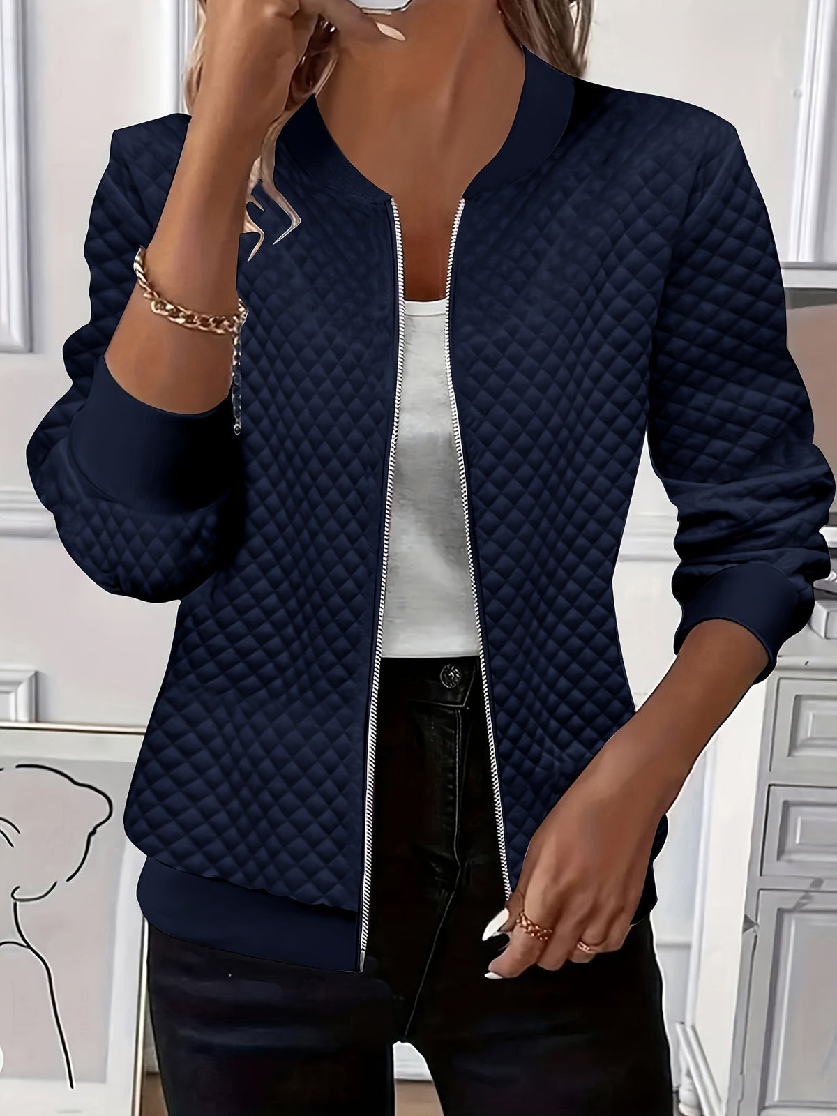 Tamara | Giacca Donna Trapuntata con Texture a Rombi e Colletto Baseball - Eleganza Discreta