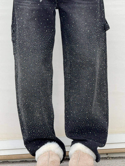 Renata | Women's Balloon Jeans with Jewel Details - Shimmering Carpenter Style