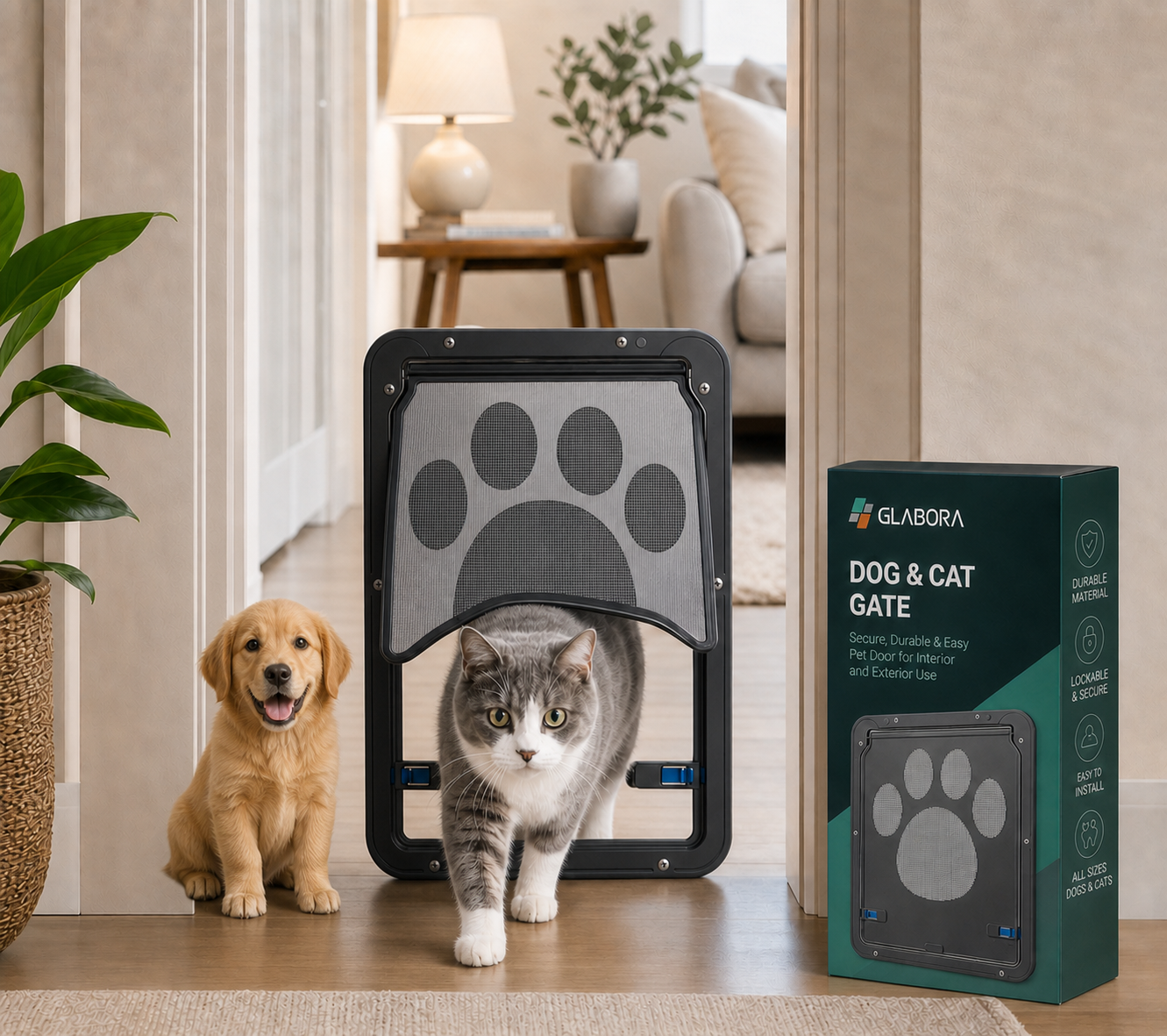 GLABORA KIT PASTI SERENI MULTI-ANIMALE 5-IN-1 | CIOTOLA RIALZATA GATTO, DISTRIBUTORE AUTOMATICO 2 PASTI, STAZIONE DOPPIA CIOTOLA, PORTA BASCULANTE E 10 KEYFOB RFID