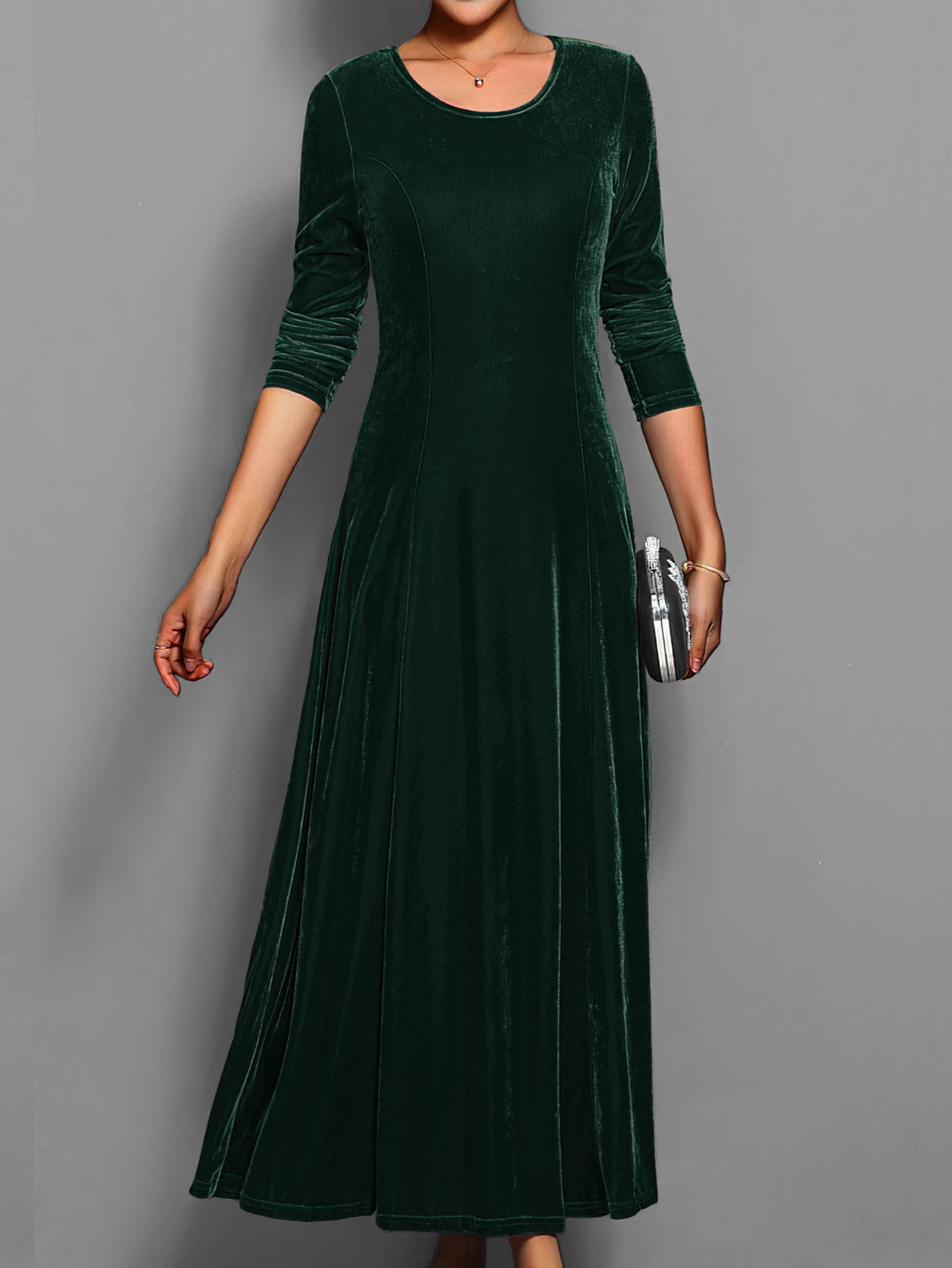 Susanna | Women's Long-Sleeved Velvet Maxi Dress with Flared Skirt - Formal Events