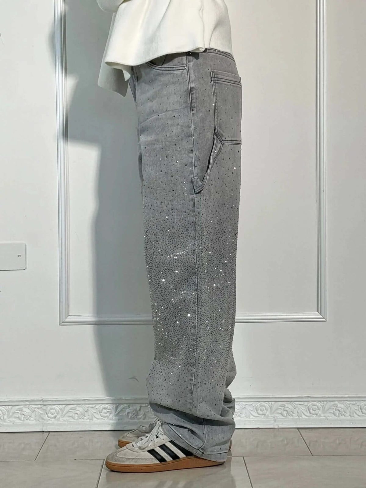 Renata | Women's Balloon Jeans with Jewel Details - Shimmering Carpenter Style