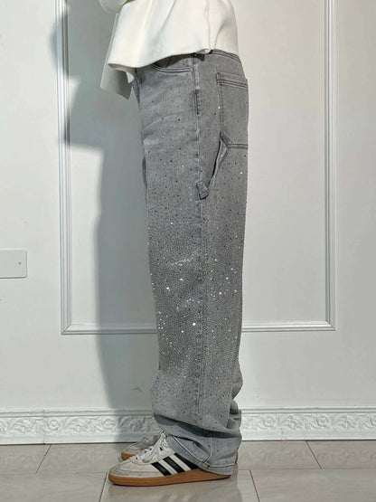 Renata | Women's Balloon Jeans with Jewel Details - Shimmering Carpenter Style