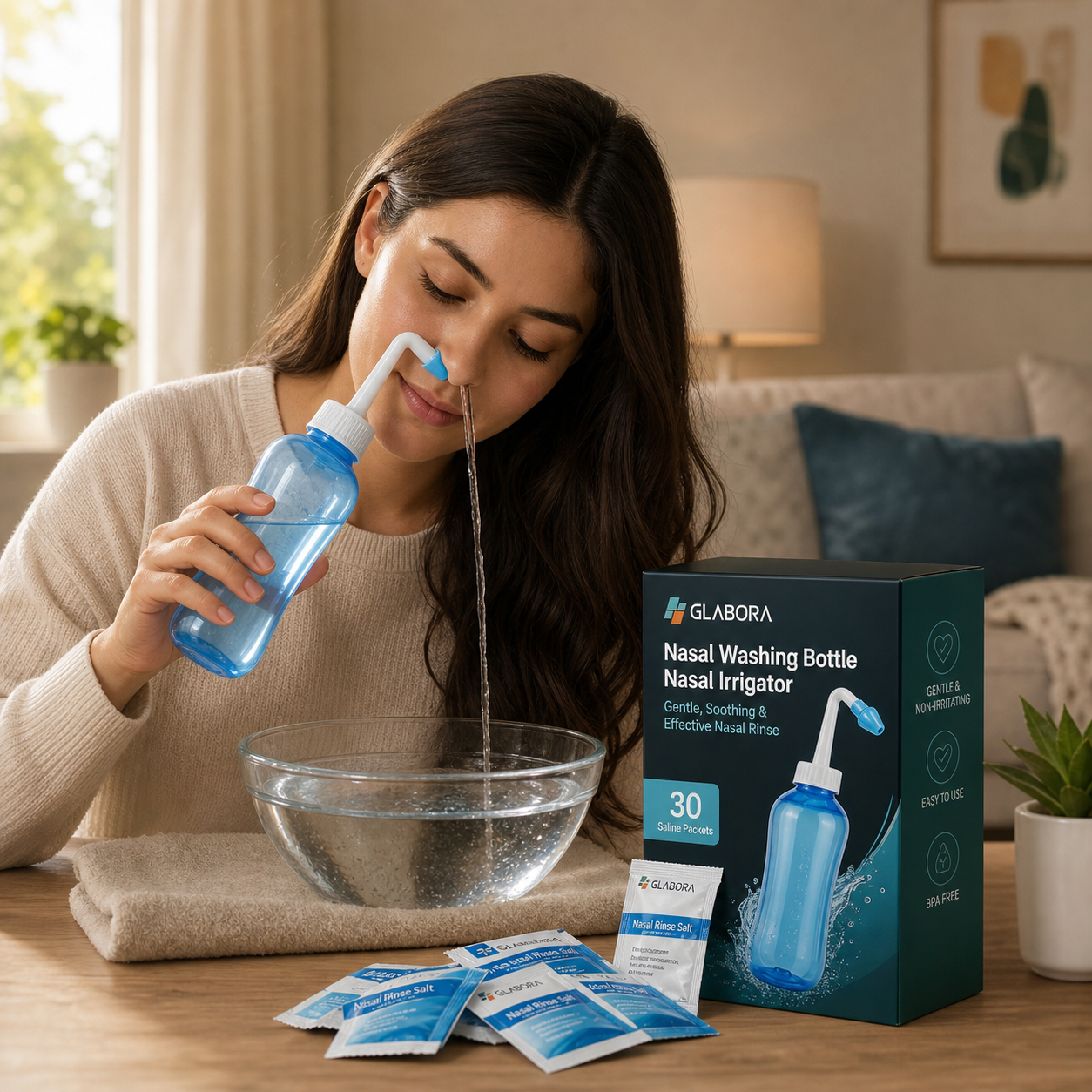 Irrigatore Nasale | Bottiglia per Lavaggio Naso Ergonomica da 300ml | Trattamento Sicuro per Sinusite e Rinite Allergica