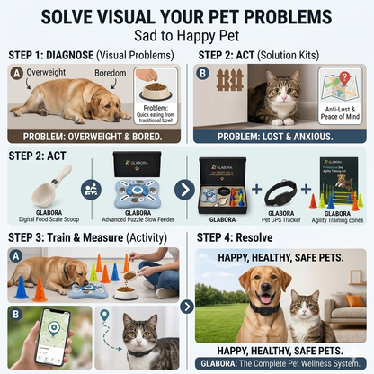 Glabora Kit Perdita Peso & Fitness per Cani 4-in-1 | Slow Feeder Puzzle, GPS Tracker, Set Agilità e Bilancia Digitale