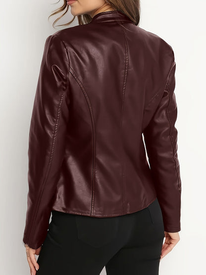Fausta | Women's Biker Jacket with Full Zipper and High Neck - Timeless Elegance