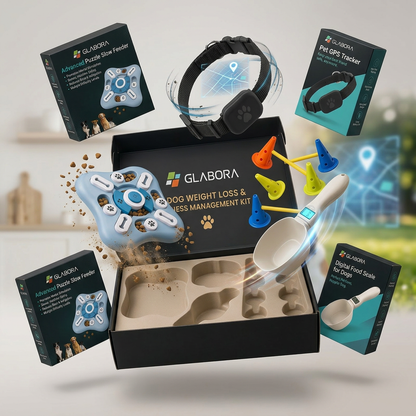 Glabora Kit Perdita Peso & Fitness per Cani 4-in-1 | Slow Feeder Puzzle, GPS Tracker, Set Agilità e Bilancia Digitale