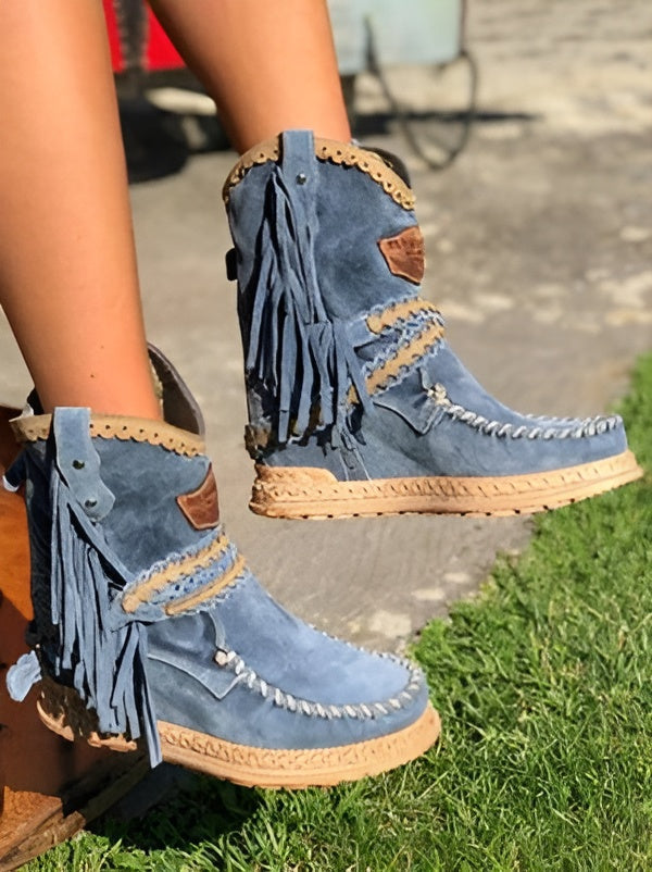 Eleonora | Boho Women's Ankle Boots with Western-Style Fringe - Casual Character