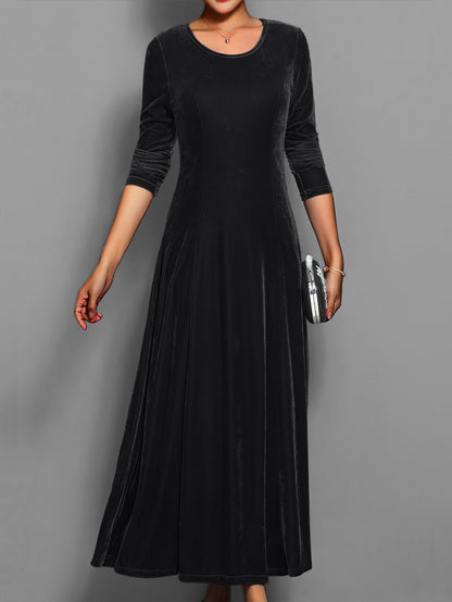 Susanna | Women's Long-Sleeved Velvet Maxi Dress with Flared Skirt - Formal Events