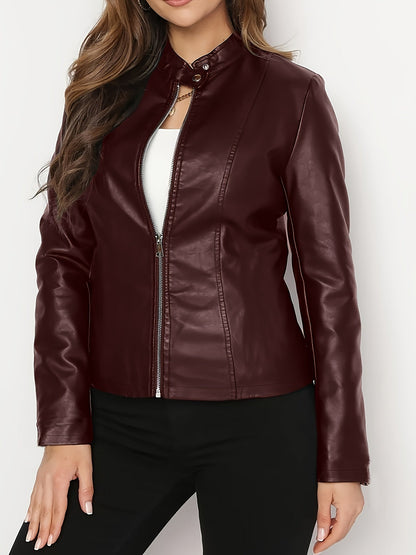 Fausta | Women's Biker Jacket with Full Zipper and High Neck - Timeless Elegance