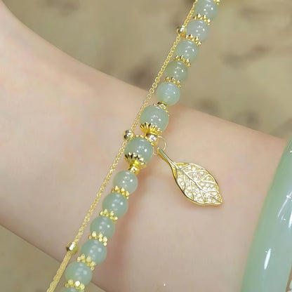 Women's Bracelet in Green Jade with Golden Details