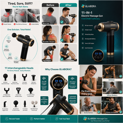 11-IN-1 Electric Massager | Massage Gun with 99 Intensity Levels | Ergonomic for Muscle Relaxation and Recovery