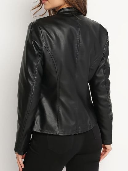 Fausta | Women's Biker Jacket with Full Zipper and High Neck - Timeless Elegance