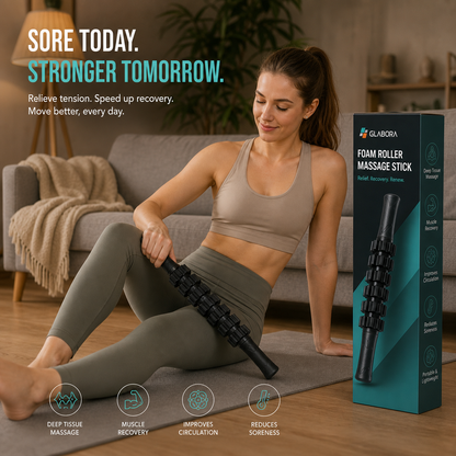Massaggio Profondo | Set 5 in 1 con Sfera, Bastone e Rullo per Esercizi di Fitness e Recupero Muscolare