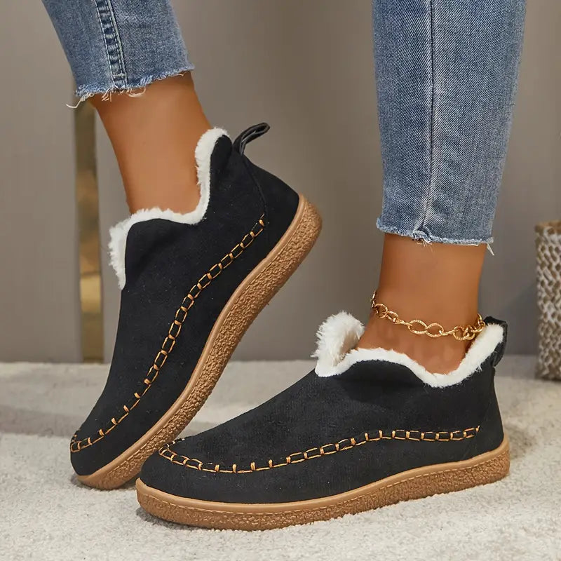 Lorella | Women's Lined Slip-On Ankle Boots with Moccasin-Style Stitching - Casual Comfort
