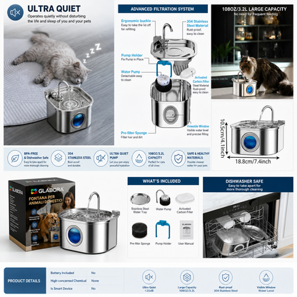 Glabora Cat Care Kit 4-in-1 | Lettiera Automatica, Mangiatoia Gravity, Fontana Filtrante e Ciotola Ergonomica 15° per Gatti