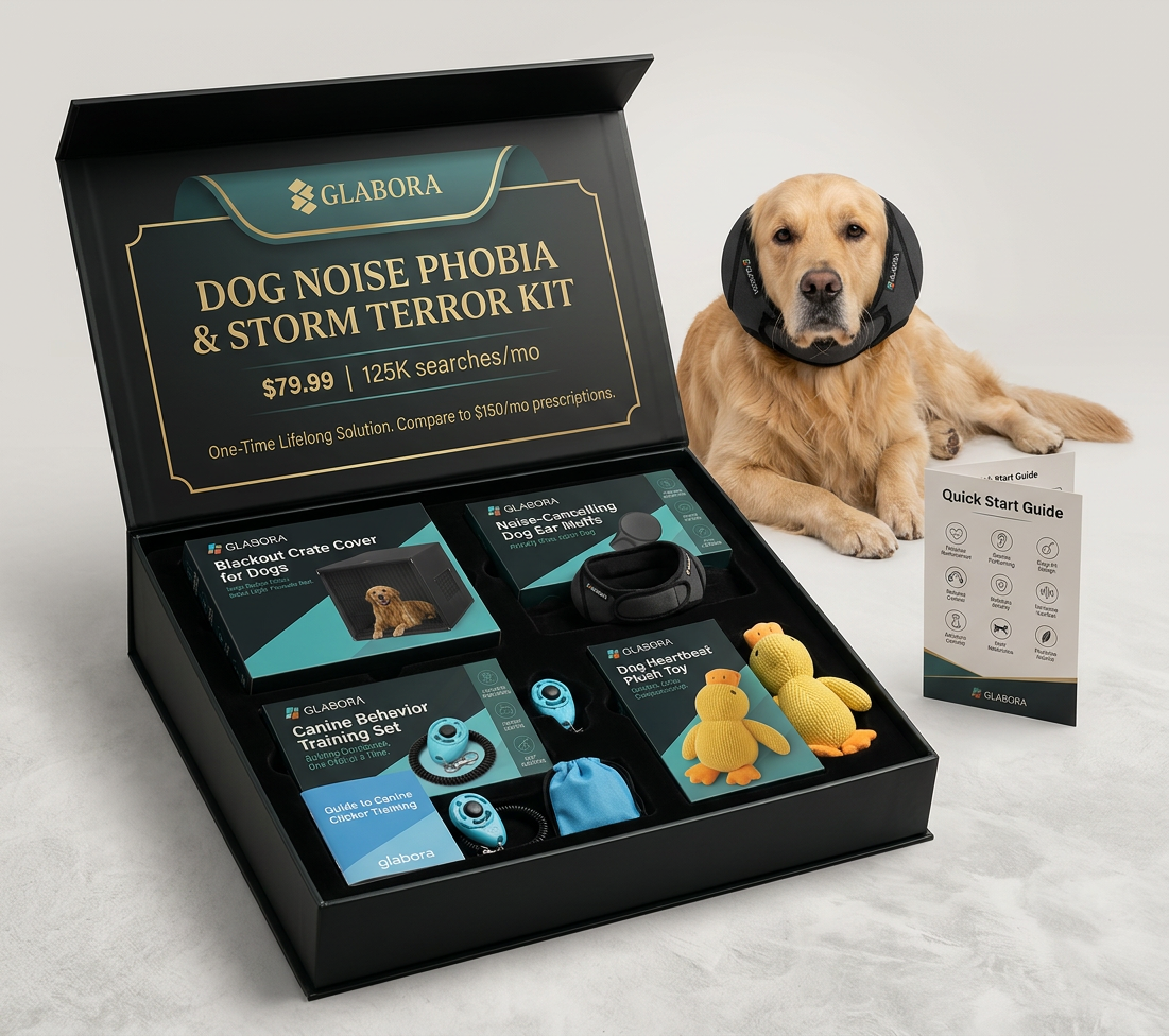GLABORA DOG ANTI-ANXIETY KIT 4-IN-1 | Noise-Cancelling Headphones, Kennel Darkening Cover, Behavioral Clicker Set, and Heartbeat Plush Toy