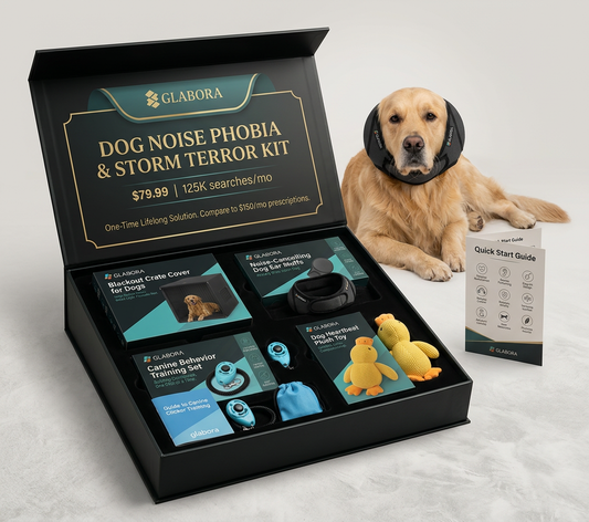 GLABORA KIT ANTI-ANSIA CANI 4-IN-1 | CUFFIE ANTIRUMORE, COPERTURA OSCURANTE KENNEL, SET CLICKER COMPORTAMENTALE E PELUCHE BATTITO CARDIACO
